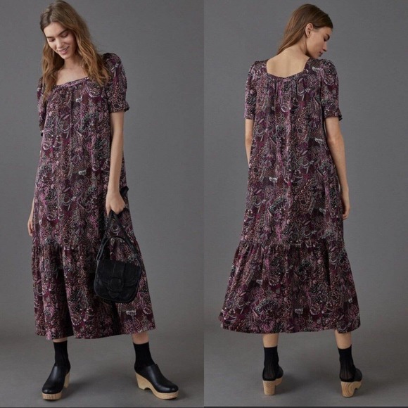 Maeve Dresses & Skirts - Maeve Anthropologie Midi Dress Paisley‎ Tiered S Boho Cottagecore Prairie Artsy